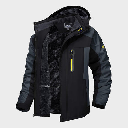Men’s Waterproof Ski Jacket with Detachable Hood and Fleece Lining