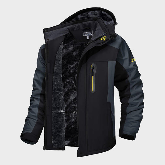 Men’s Waterproof Ski Jacket with Detachable Hood and Fleece Lining