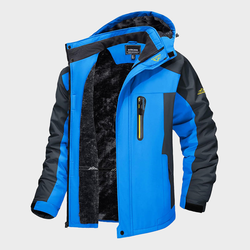 Men’s Waterproof Ski Jacket with Detachable Hood and Fleece Lining