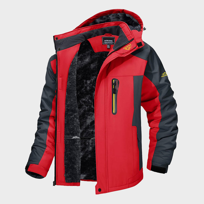 Men’s Waterproof Ski Jacket with Detachable Hood and Fleece Lining