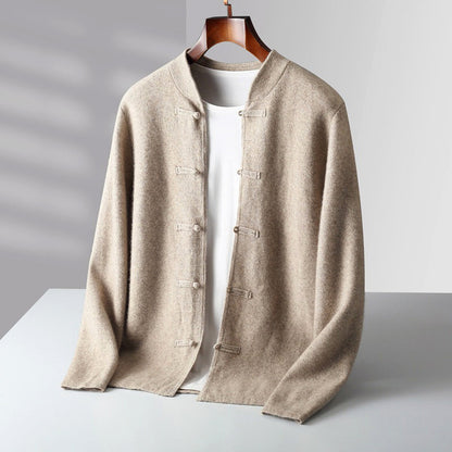 Men’s Wool Cardigan with Stand Collar and Loop Buttons