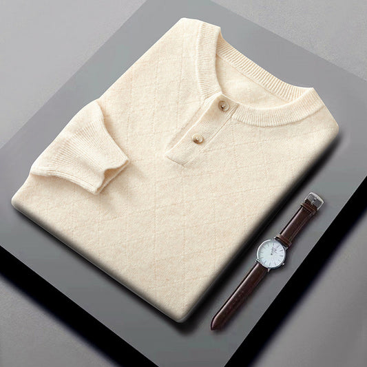 Men’s Wool Sweater with Buttoned Henley Collar