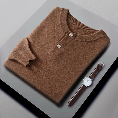 Men’s Wool Sweater with Buttoned Henley Collar