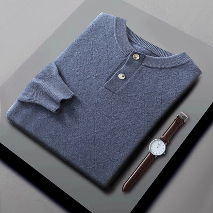 Men’s Wool Sweater with Buttoned Henley Collar