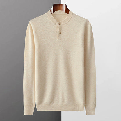 Men’s Wool Sweater with Buttoned Henley Collar