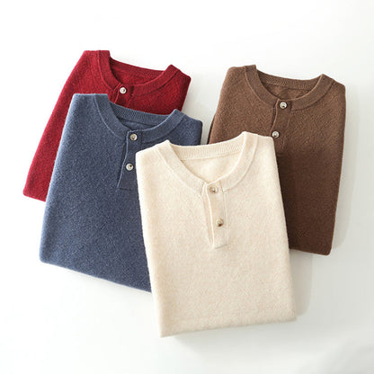 Men’s Wool Sweater with Buttoned Henley Collar