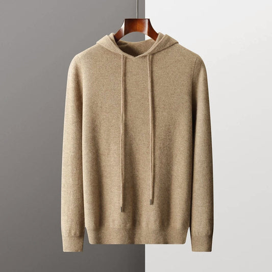Merino Wool Hooded Sweater for Men with Drawstrings
