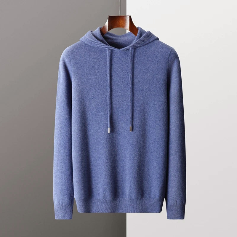 Merino Wool Hooded Sweater for Men with Drawstrings