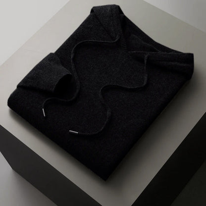 Merino Wool Hooded Sweater for Men with Drawstrings