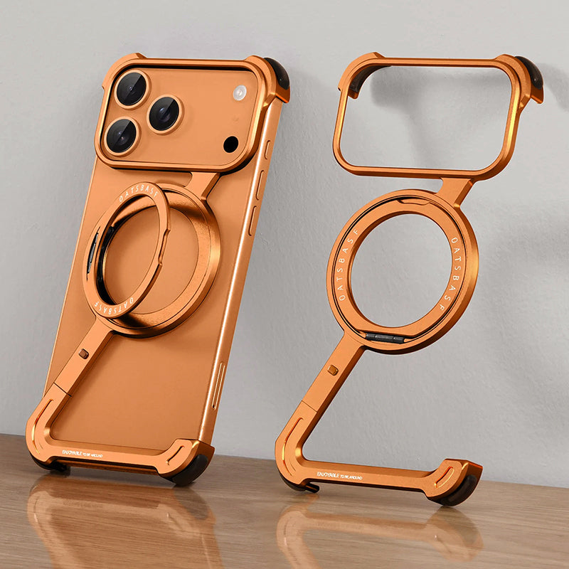 Protective Metal Frame Phone Case for iPhone 17 Series with 360° Ring Stand