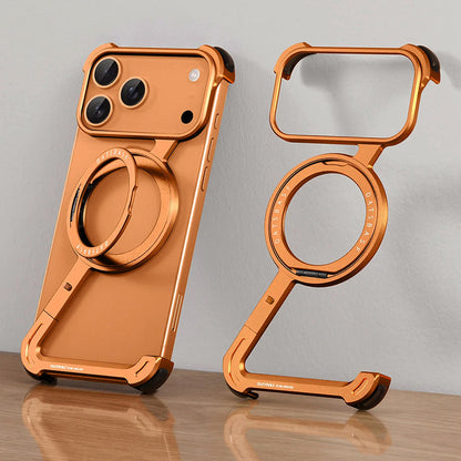 Protective Metal Frame Phone Case for iPhone 17 Series with 360° Ring Stand