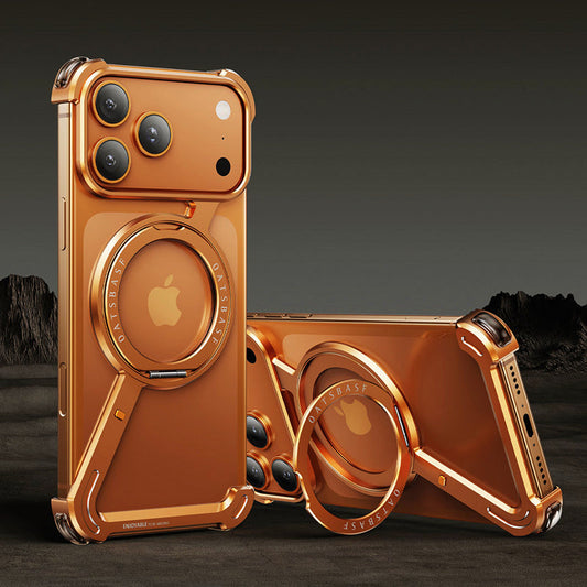 Protective Metal Frame Phone Case for iPhone 17 Series with 360° Ring Stand