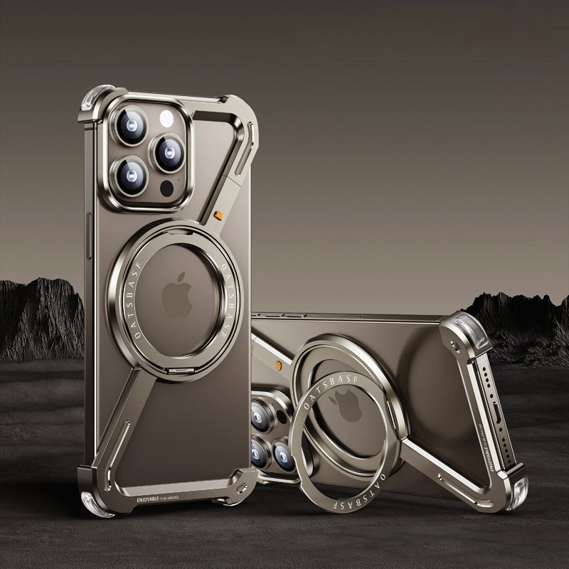 Protective Metal Frame Phone Case for iPhone 17 Series with 360° Ring Stand