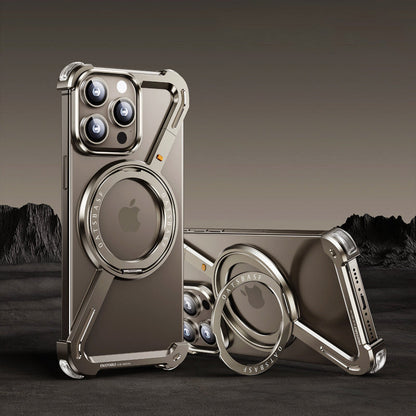 Protective Metal Frame Phone Case for iPhone 17 Series with 360° Ring Stand