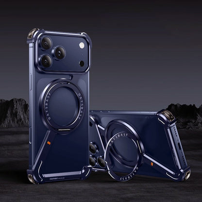 Protective Metal Frame Phone Case for iPhone 17 Series with 360° Ring Stand
