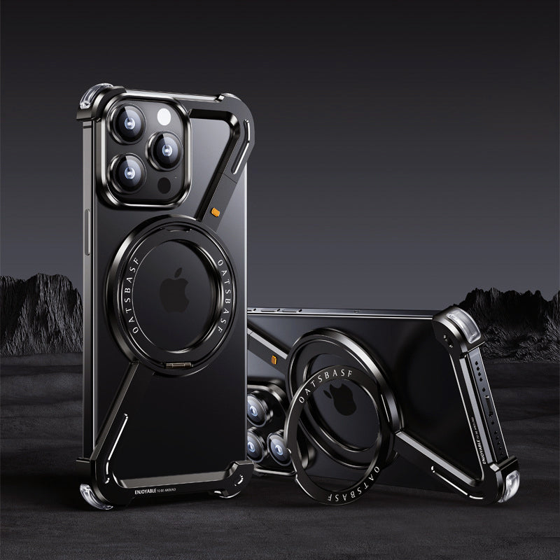 Protective Metal Frame Phone Case for iPhone 17 Series with 360° Ring Stand