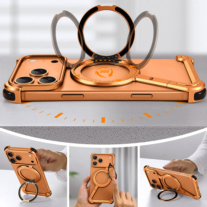 Protective Metal Frame Phone Case for iPhone 17 Series with 360° Ring Stand