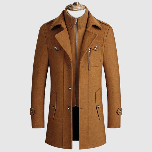 Sleek Mid-Length Wool Blend Coat Men