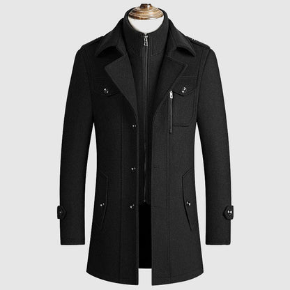 Sleek Mid-Length Wool Blend Coat Men