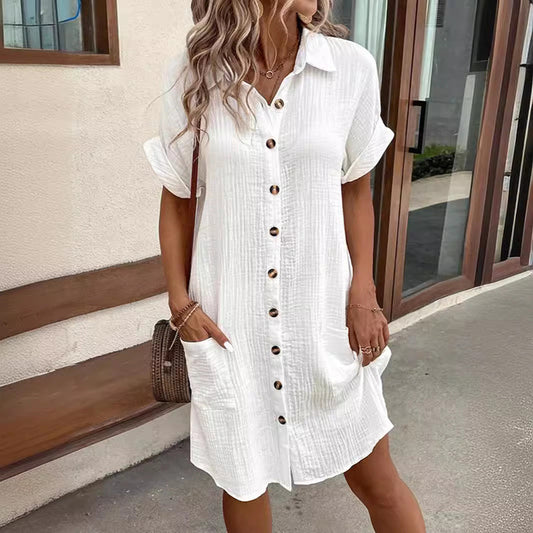 Sofie Malou Button-Front Shirt Dress with Pockets