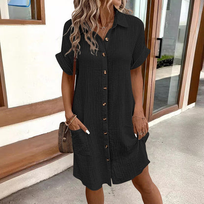 Sofie Malou Button-Front Shirt Dress with Pockets