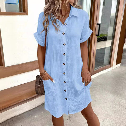 Sofie Malou Button-Front Shirt Dress with Pockets