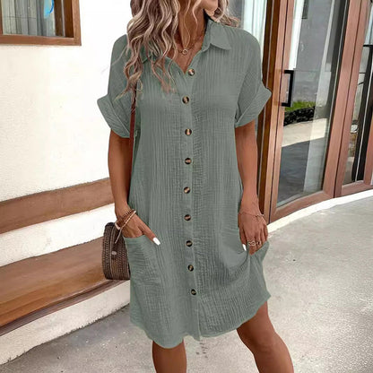 Sofie Malou Button-Front Shirt Dress with Pockets