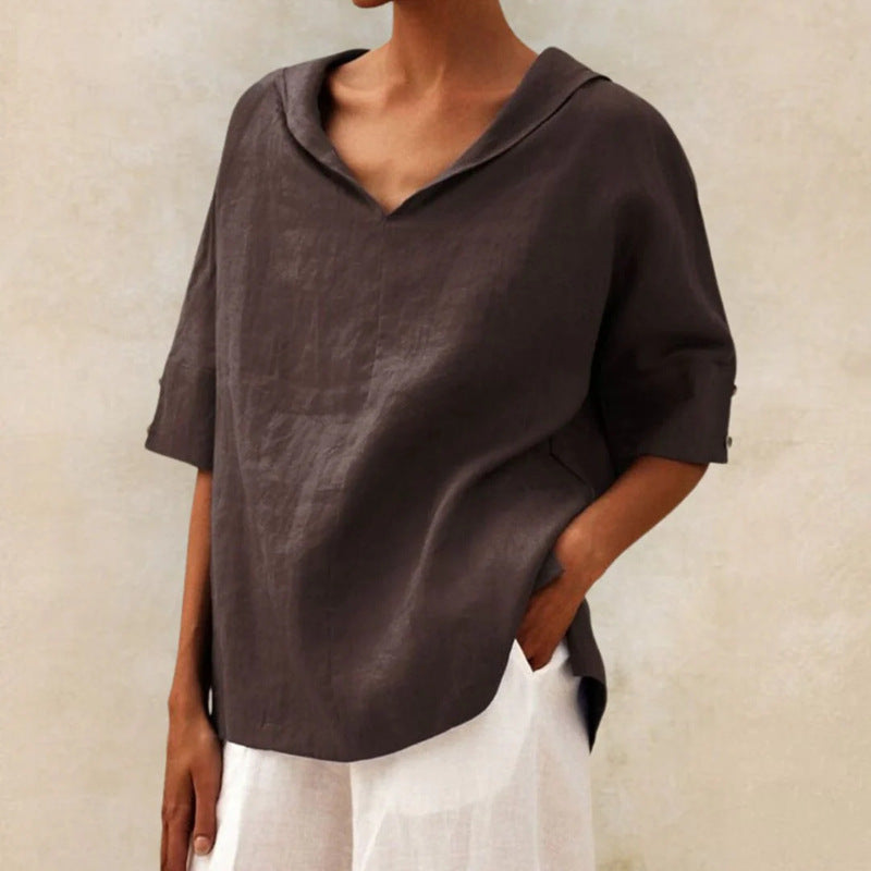 Sofie Malou Loose V-Neck Linen Blouse