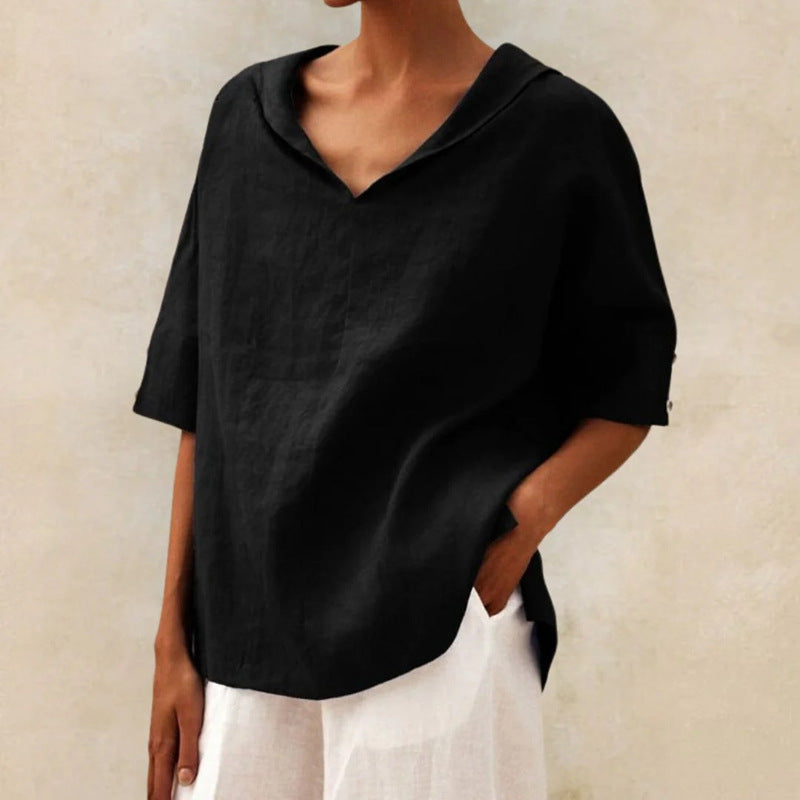 Sofie Malou Loose V-Neck Linen Blouse