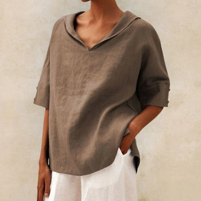 Sofie Malou Loose V-Neck Linen Blouse