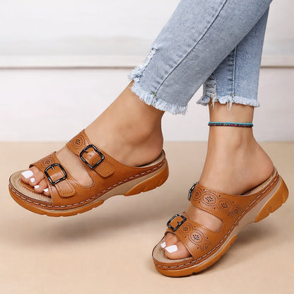Sofie Malou Double Buckle Slide Sandals