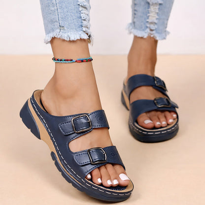 Sofie Malou Double Buckle Slide Sandals