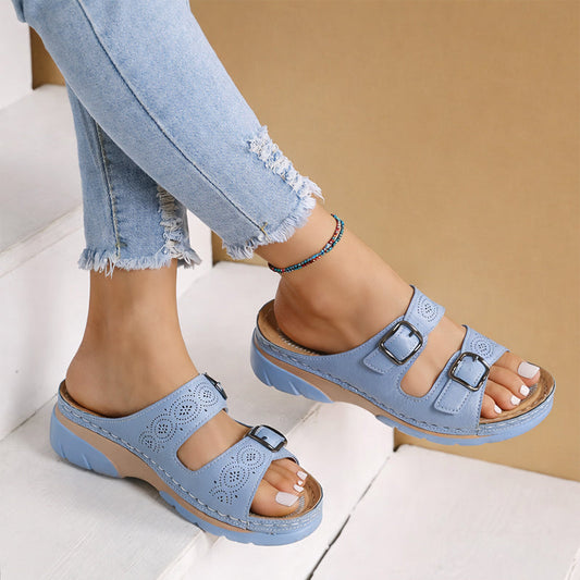 Sofie Malou Double Buckle Slide Sandals