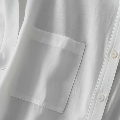 Solid Color Casual Lapel Collar White Shirt Pocket Design