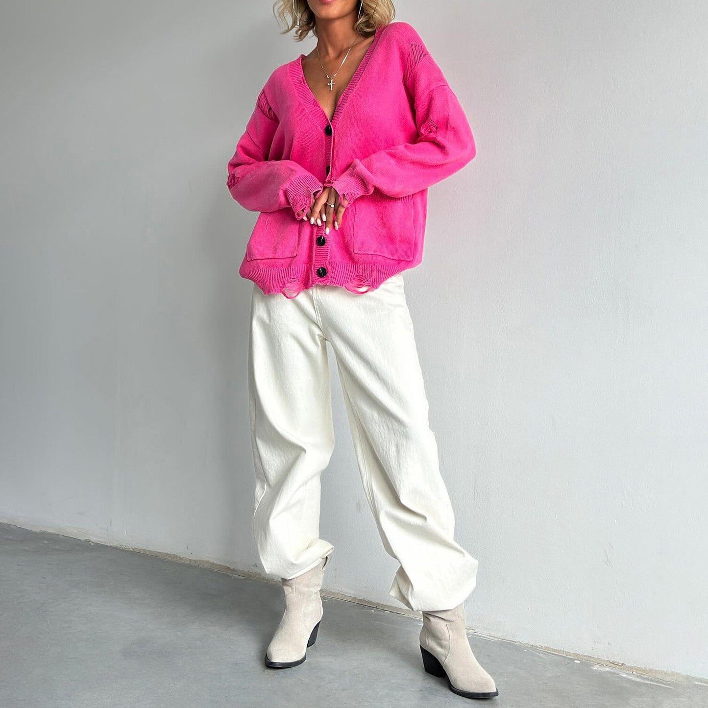 Versatile V-Neck Women’s Cotton Cardigan