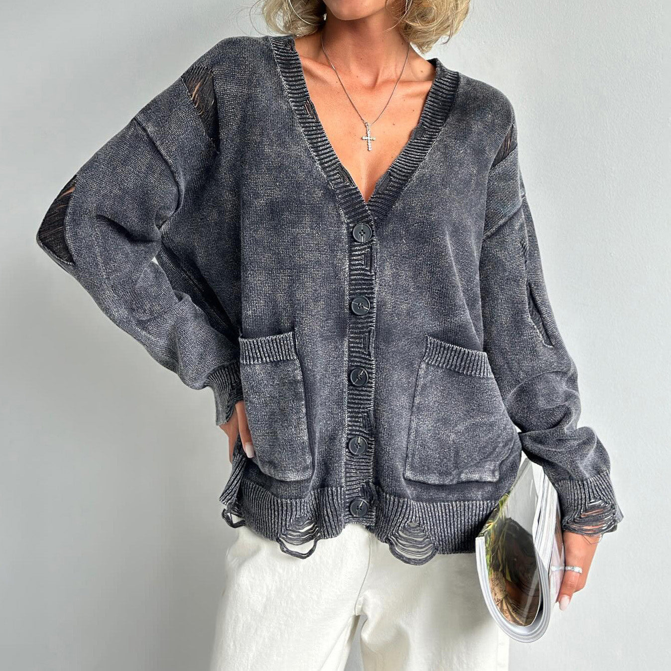 Versatile V-Neck Women’s Cotton Cardigan