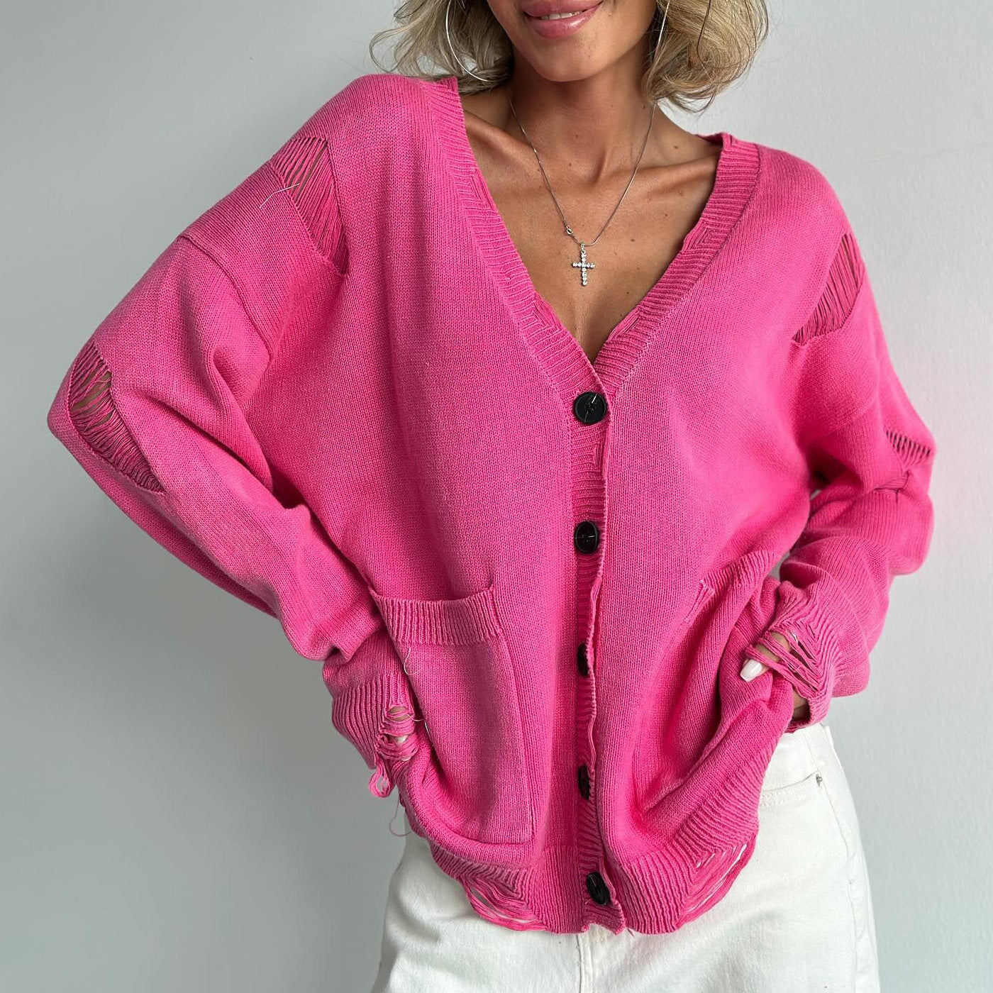 Versatile V-Neck Women’s Cotton Cardigan