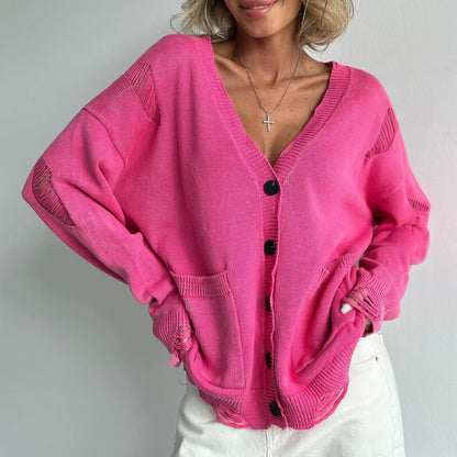 Versatile V-Neck Women’s Cotton Cardigan