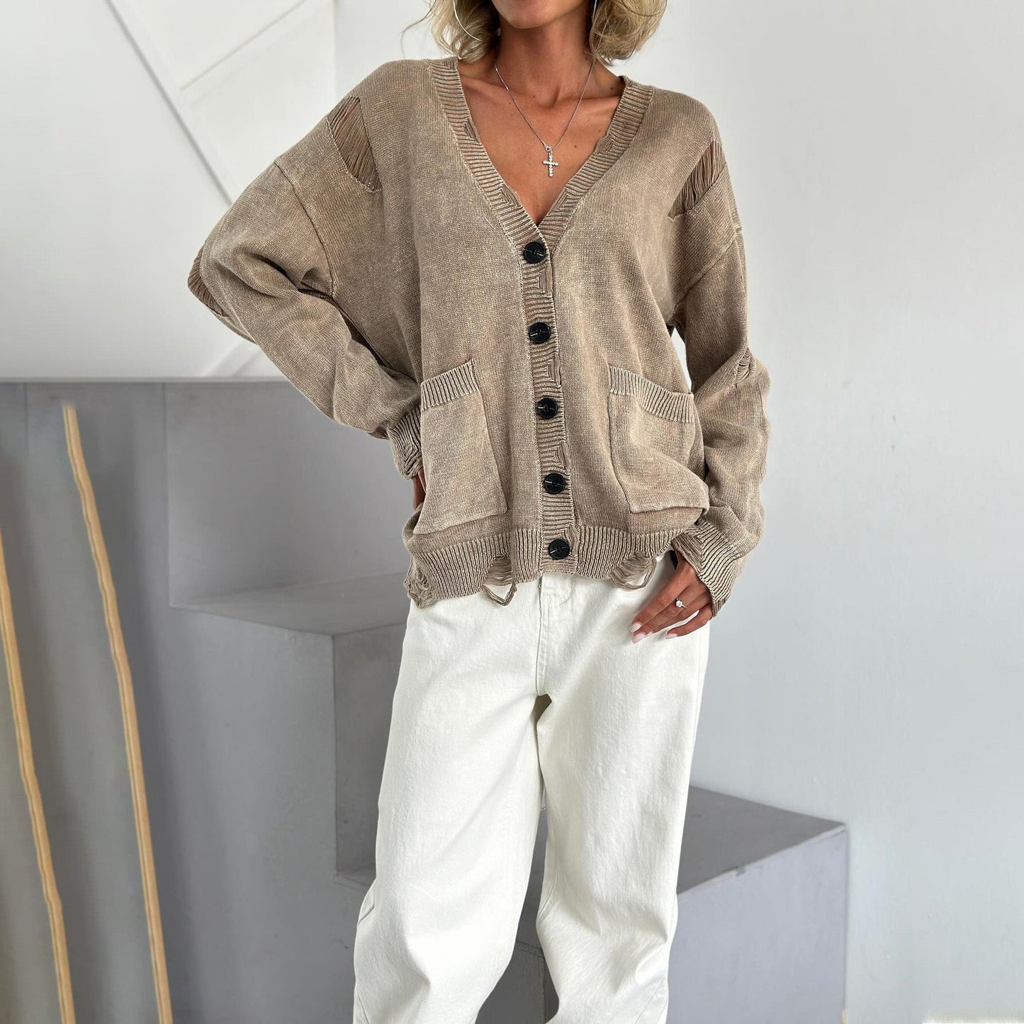 Versatile V-Neck Women’s Cotton Cardigan