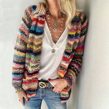 Vibrant Striped Women’s Textured Knit Cardigan