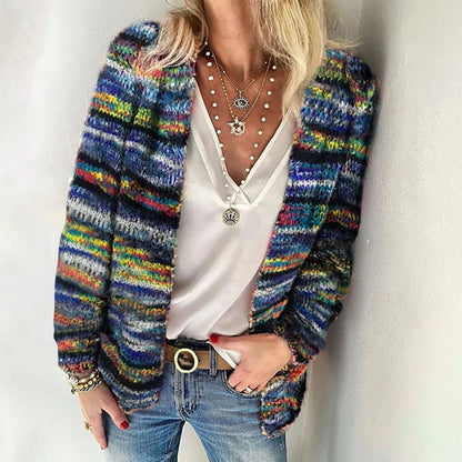 Vibrant Striped Women’s Textured Knit Cardigan