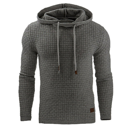 Waffle-Knit Casual Hoodie for Men with Drawstrings