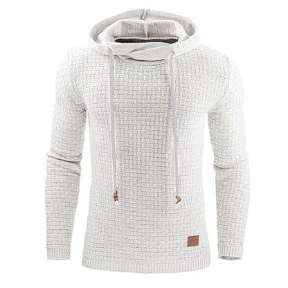 Waffle-Knit Casual Hoodie for Men with Drawstrings