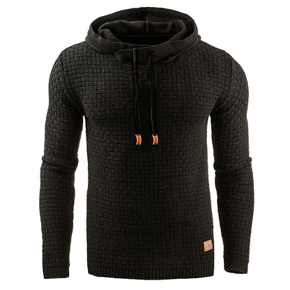 Waffle-Knit Casual Hoodie for Men with Drawstrings