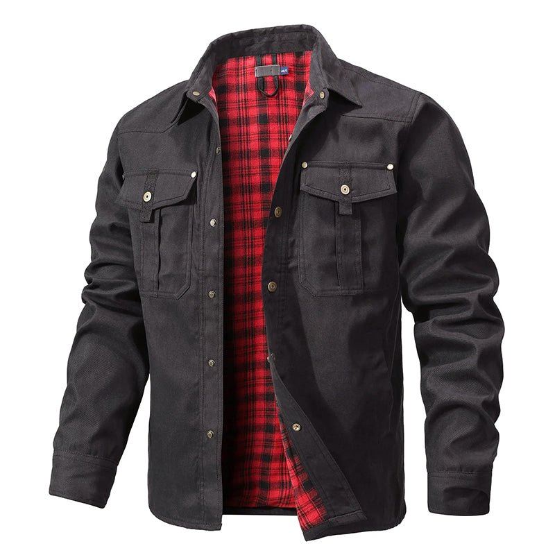 Western Style Shirt Jacket with Lumberjack Pattern Lining