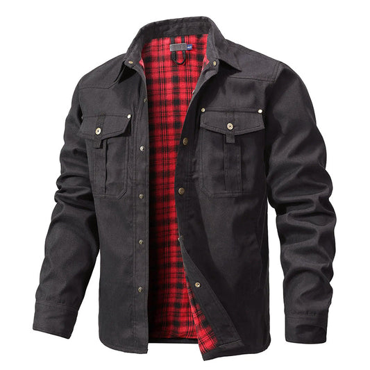 Western Style Shirt Jacket with Lumberjack Pattern Lining