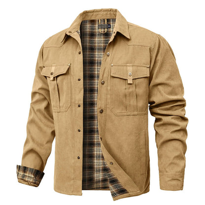 Western Style Shirt Jacket with Lumberjack Pattern Lining