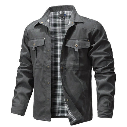 Western Style Shirt Jacket with Lumberjack Pattern Lining