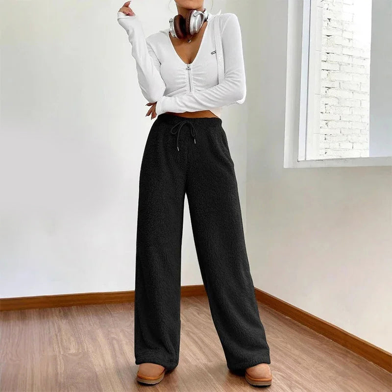 Wide-Leg Fleece Lounge Pants for Women