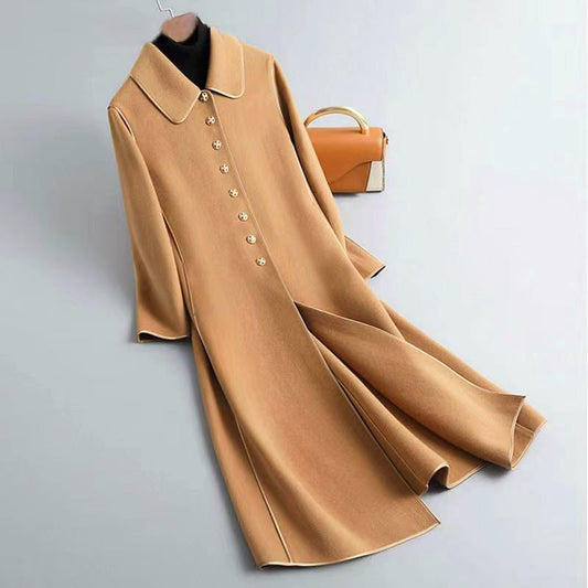 Women’s A-Line Long Coat with Rounded Collar